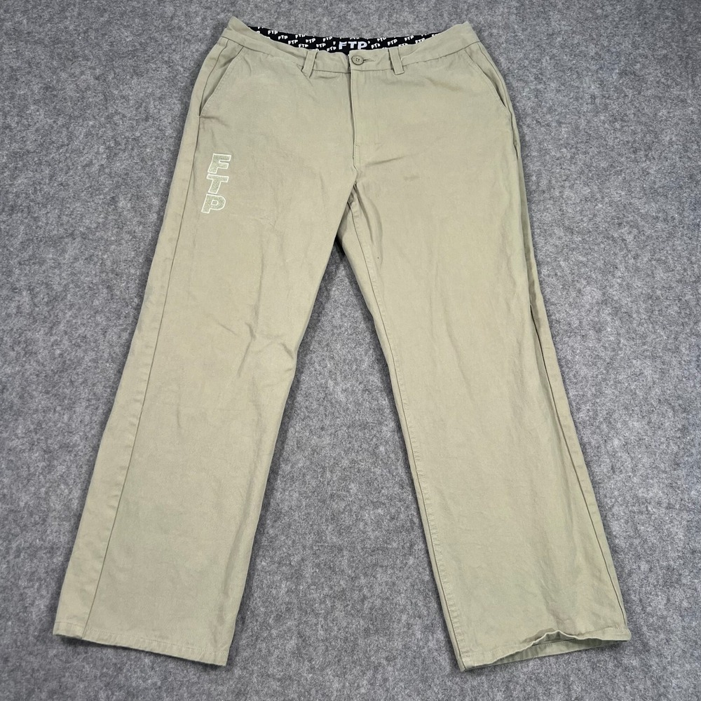 FTP Vintage Beige Flat‎ Front Chino Khaki Straight Leg Pants Men's Size 34x27